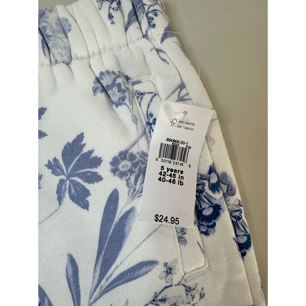Gap Kids Sweatshirt Jogger Set Girls 5 XS Blue White Floral Fleece NWT Toile - Picture 3 of 11